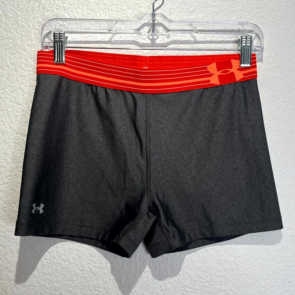 Under Armour Heatgear Shorts Womens Small Black‎ Red Logo Workout Running Gym
